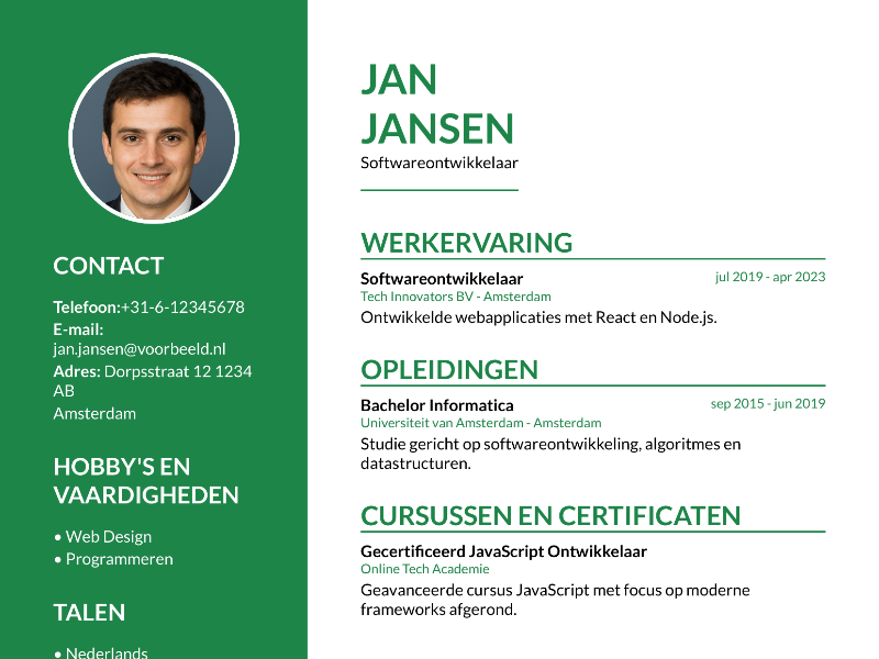 Groen Vertrouwen CV-template voorbeeld